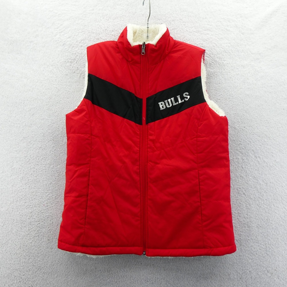 GIII Vest Womens Medium Chicago Bulls Red Reversible Faux Fur Puffer NBA Vintage